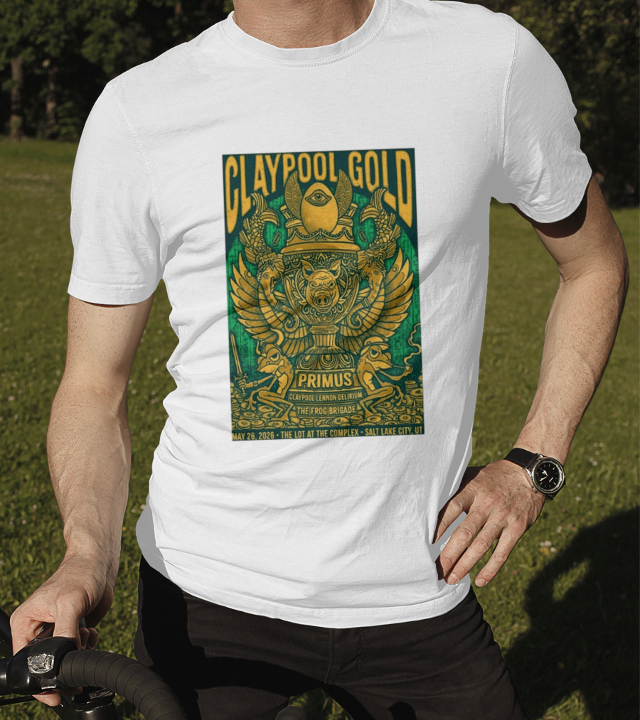Claypool Gold Primus Salt Lake City UT 5 26 2026 The Complex Claypool Lennon Delirium Frog Brigade T-Shirt