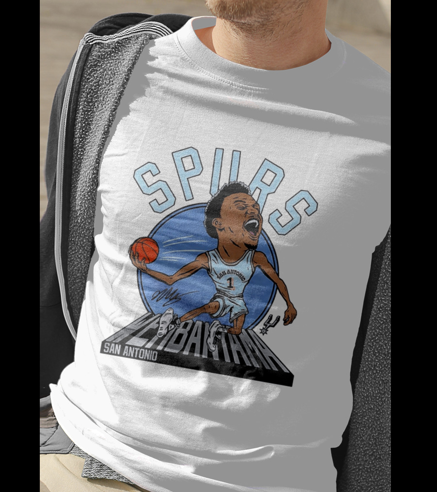 Spurs San Antonio Keldon Johnson Caricature Wembanyama 2026 NBA Basketball T-Shirt