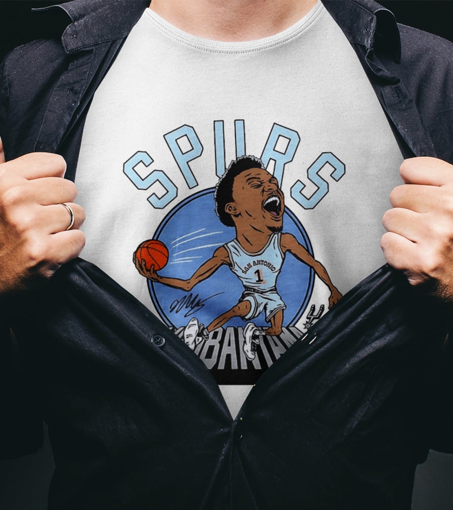 Spurs San Antonio Keldon Johnson Caricature Wembanyama 2026 NBA Basketball T-Shirt