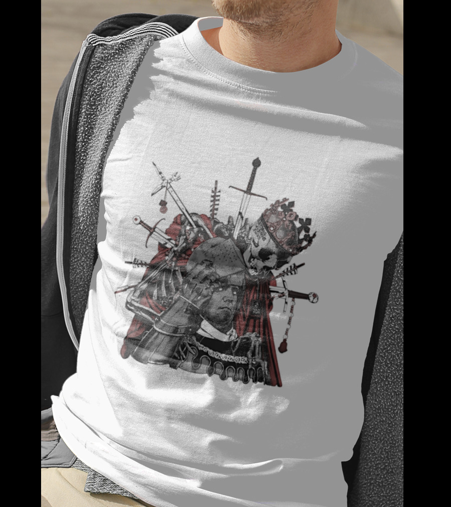 Memento Mori Skeleton King With Medieval Crown Swords And Halberd T-Shirt