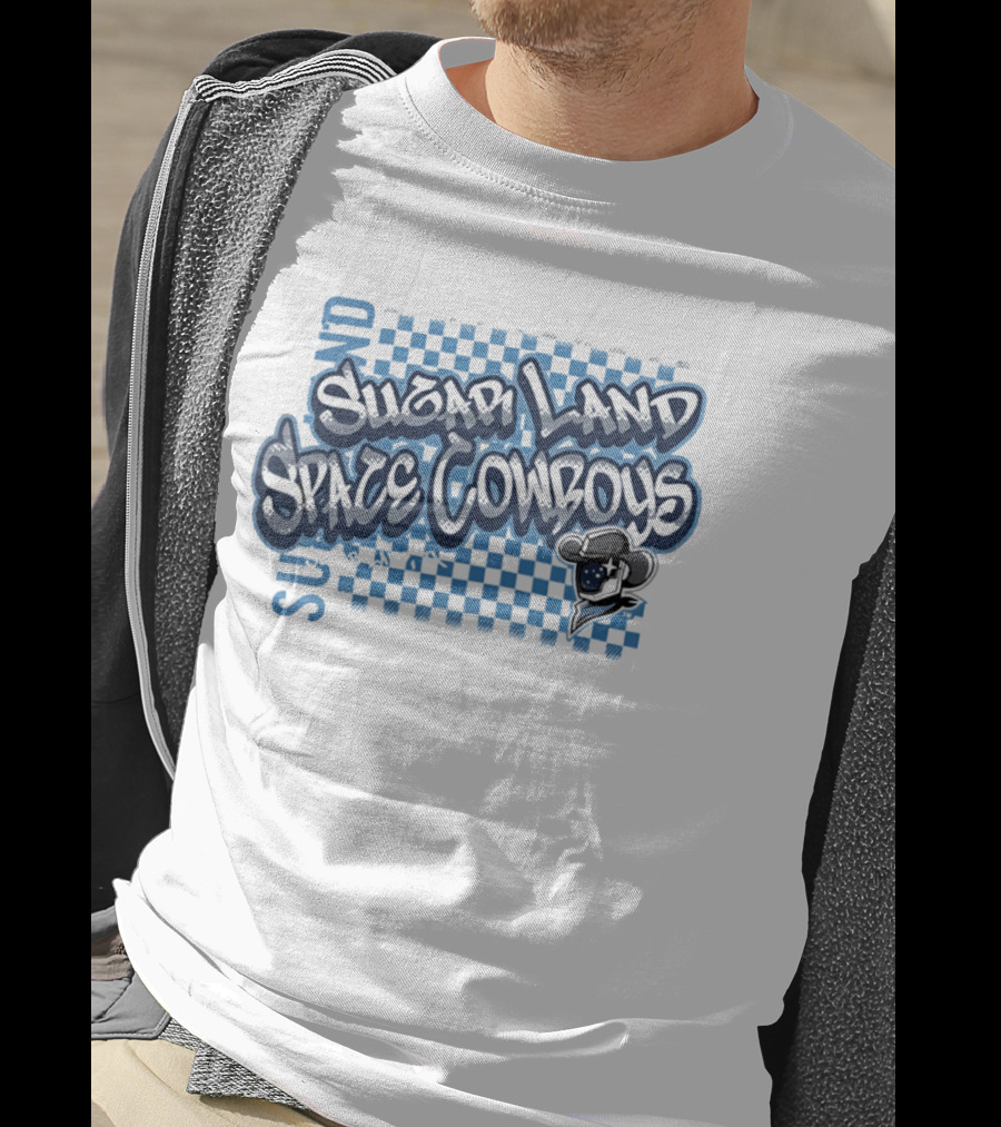 Sugar Land Space Cowboys Minor League Baseball Team Checkerboard Vintage Western Hat T-Shirt