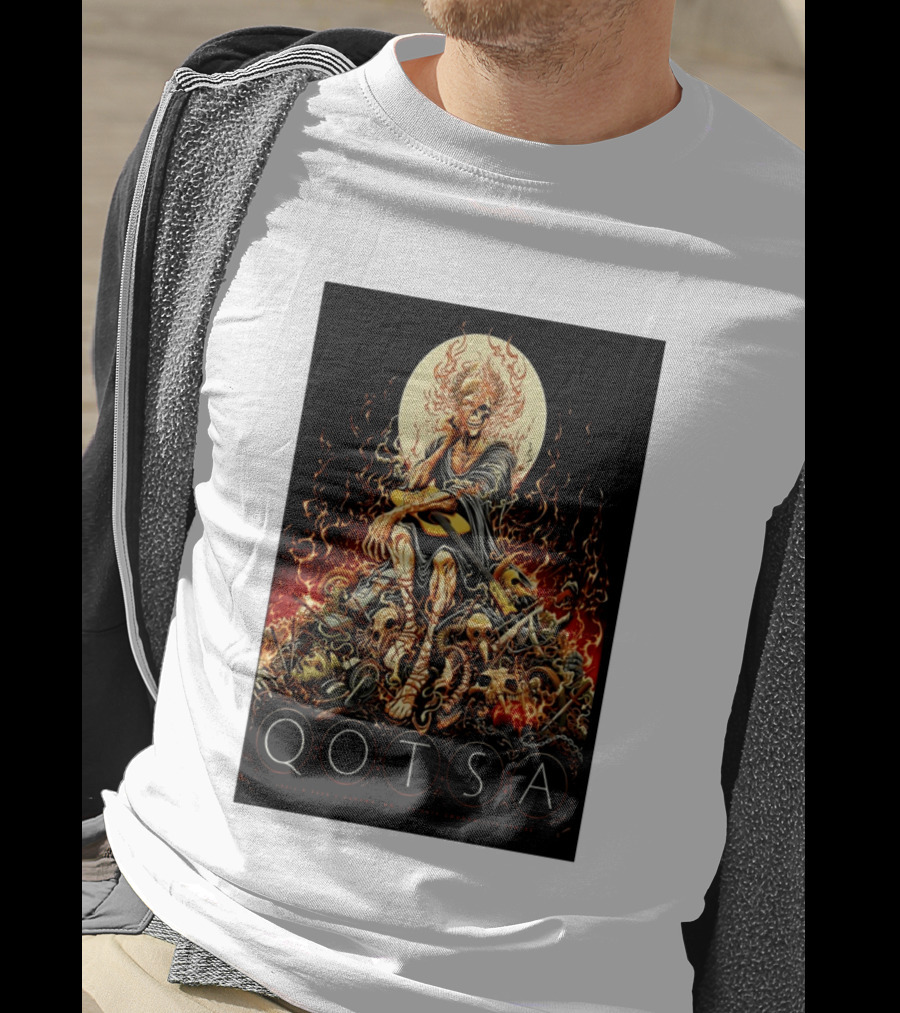 QOTSA April 8 2024 Calgary Communities Centre Flaming Skeleton Throne T-Shirt