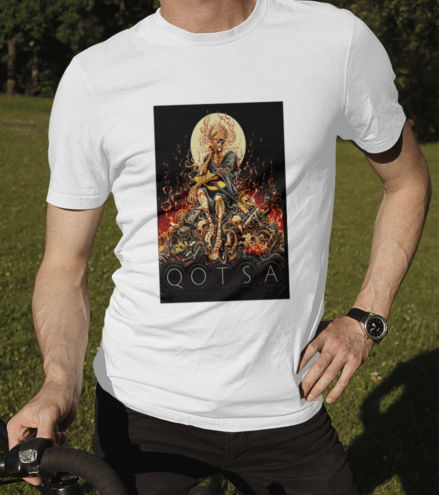 QOTSA April 8 2024 Calgary Communities Centre Flaming Skeleton Throne T-Shirt