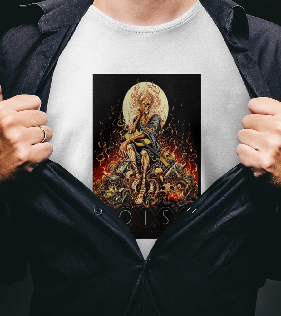 QOTSA April 8 2024 Calgary Communities Centre Flaming Skeleton Throne T-Shirt