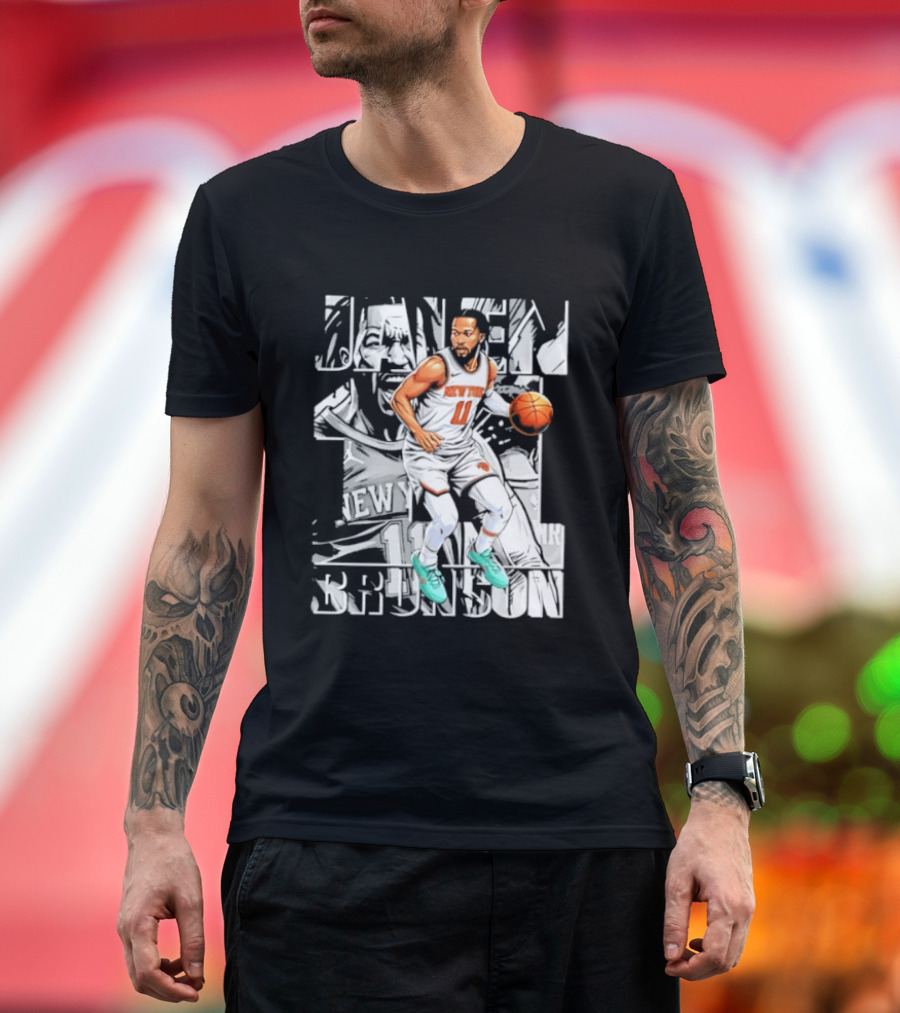 Jalen Brunson New York Number 11 Basketball Player Dribbling Action T-Shirt