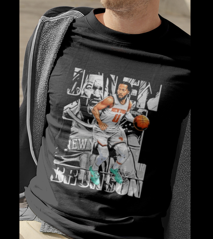 Jalen Brunson New York Number 11 Basketball Player Dribbling Action T-Shirt