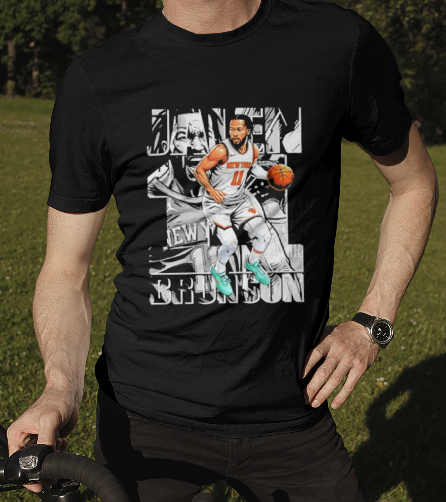 Jalen Brunson New York Number 11 Basketball Player Dribbling Action T-Shirt