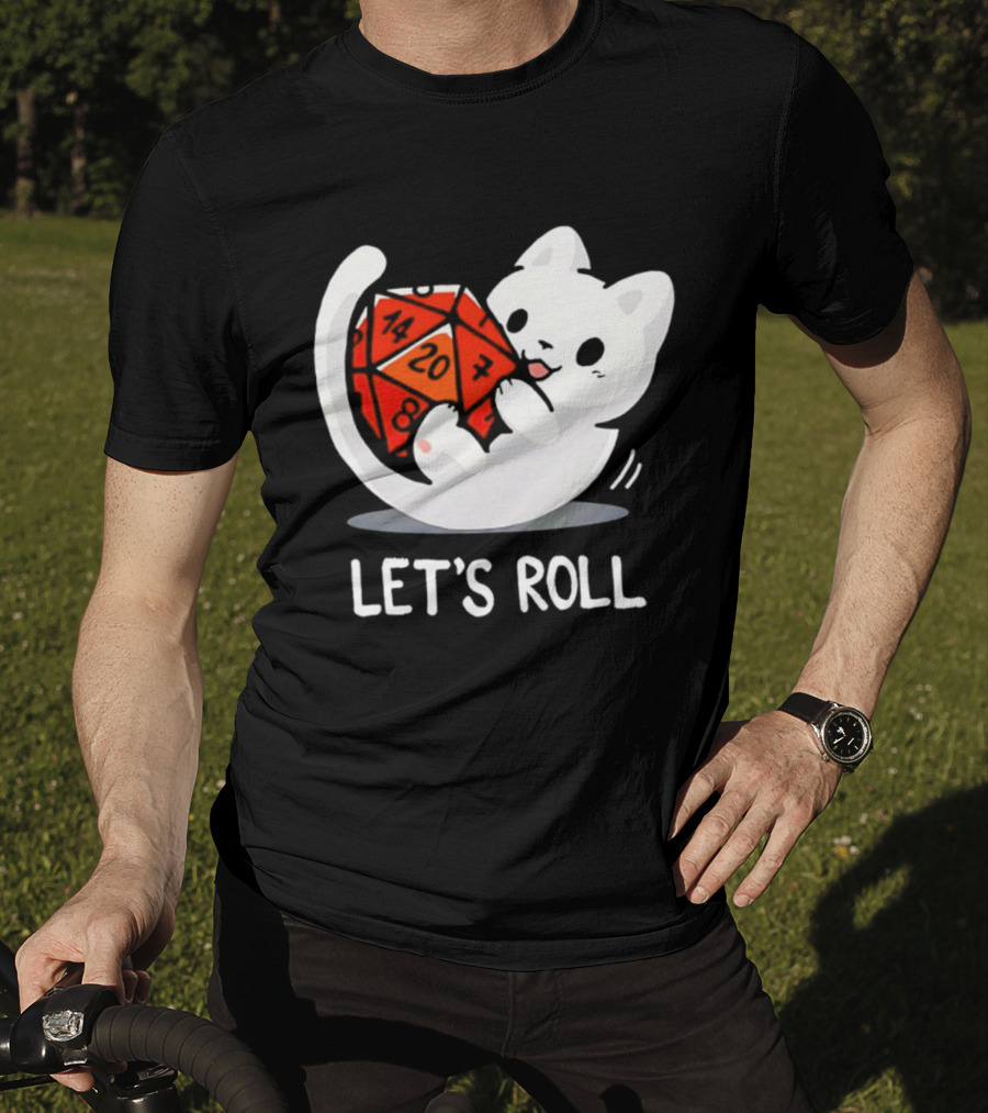 Let's Roll Cat Holding 20 Sided Die Dungeons And Dragons T-Shirt