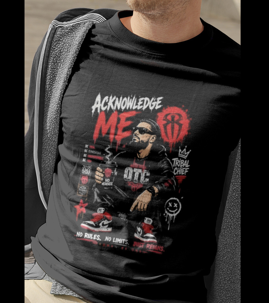 WWE Roman Reigns Acknowledge Me Tribal Chief OTC Red And White T-Shirt