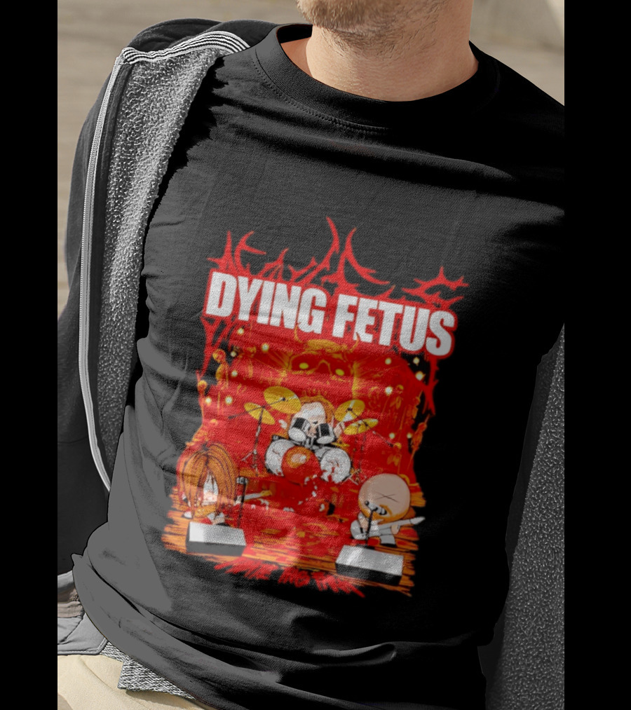 Dying Fetus Cartoon Band Rocking Out In Red Scene T-Shirt