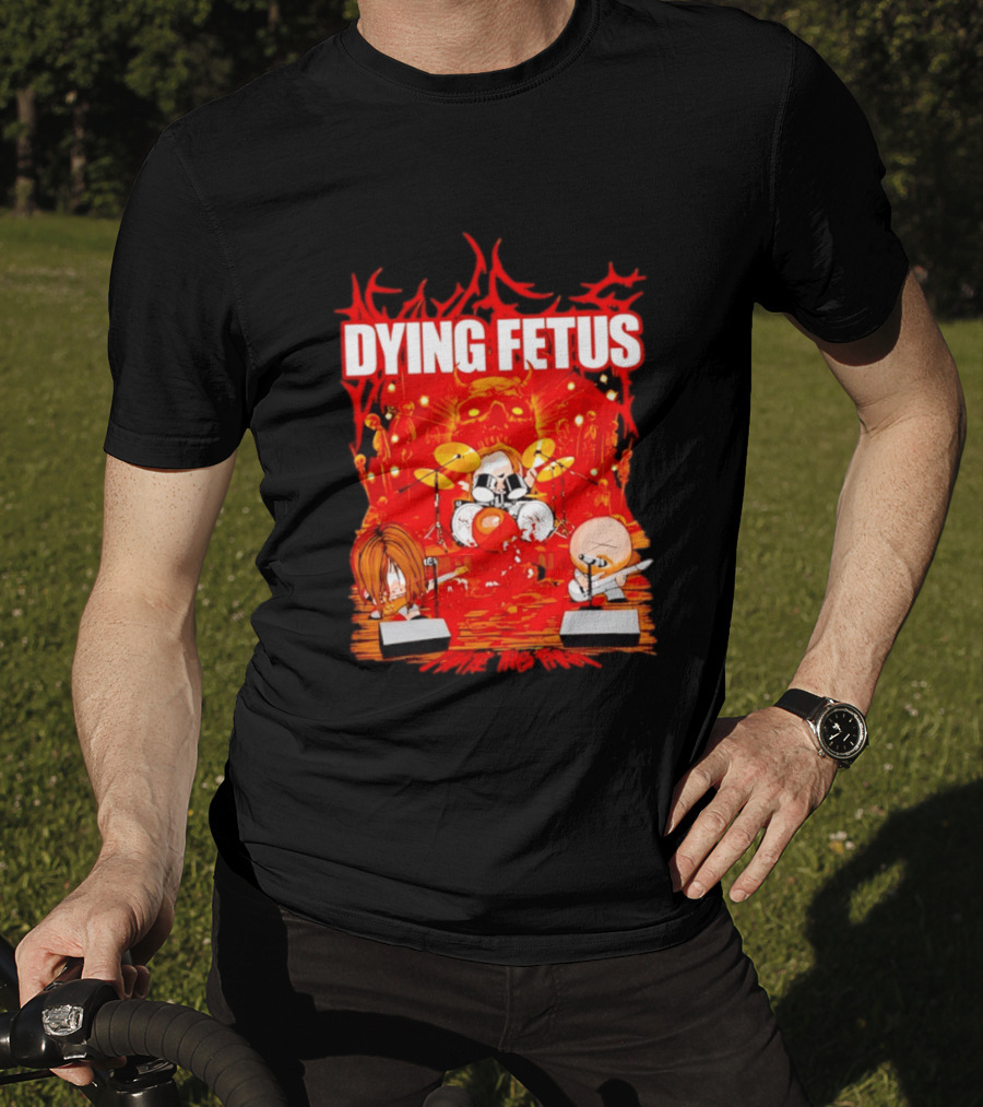 Dying Fetus Cartoon Band Rocking Out In Red Scene T-Shirt