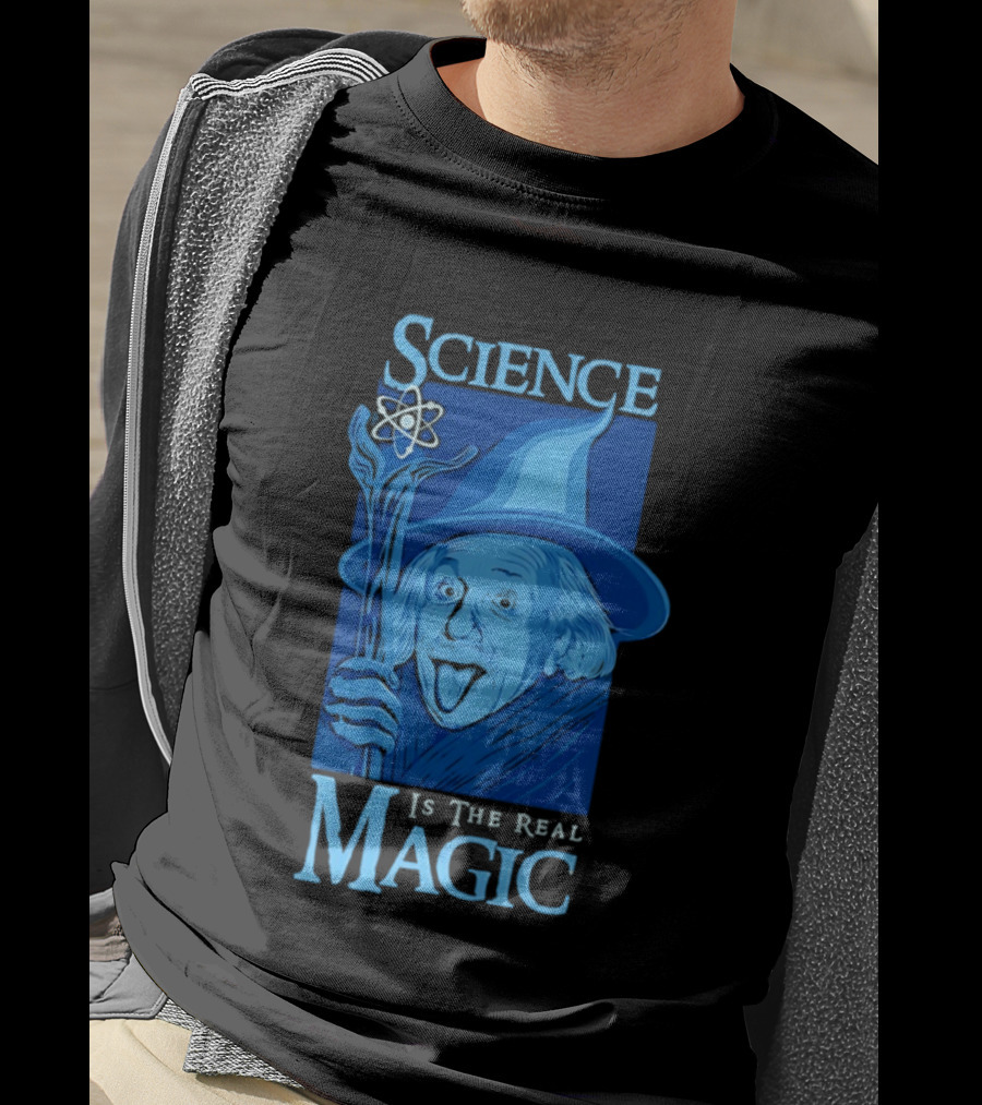 Science Is The Real Magic Einstein Wizard Motif T-Shirt