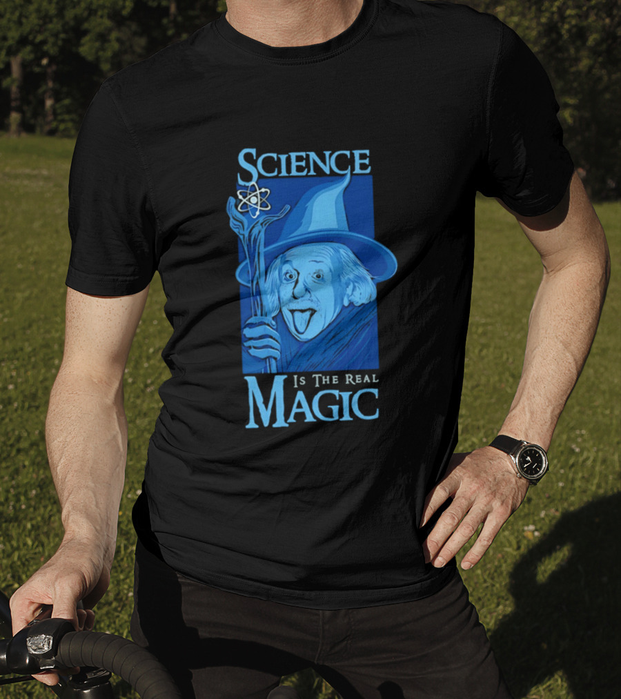 Science Is The Real Magic Einstein Wizard Motif T-Shirt