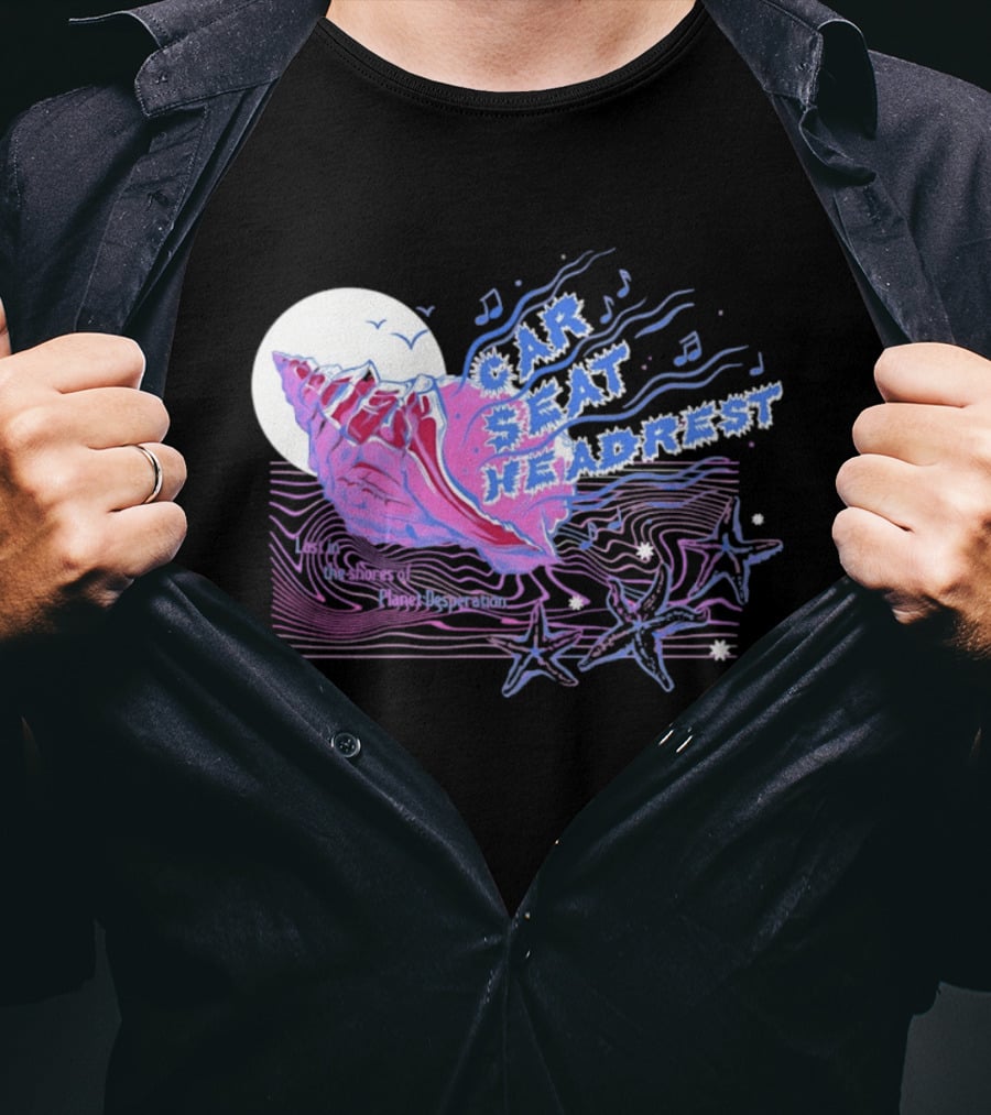 Seashell Car Seat Headrest Lost On The Shores Of Planet Desperation 2026 Moon And Stars Ocean Vibes T-Shirt