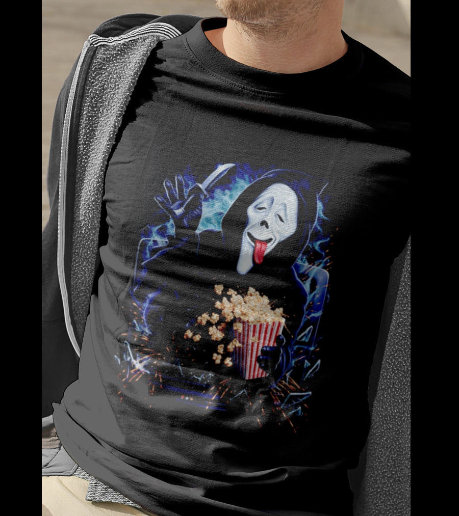 Ghost Face Spoof Knife Popcorn Scary Movie Munchies T-Shirt