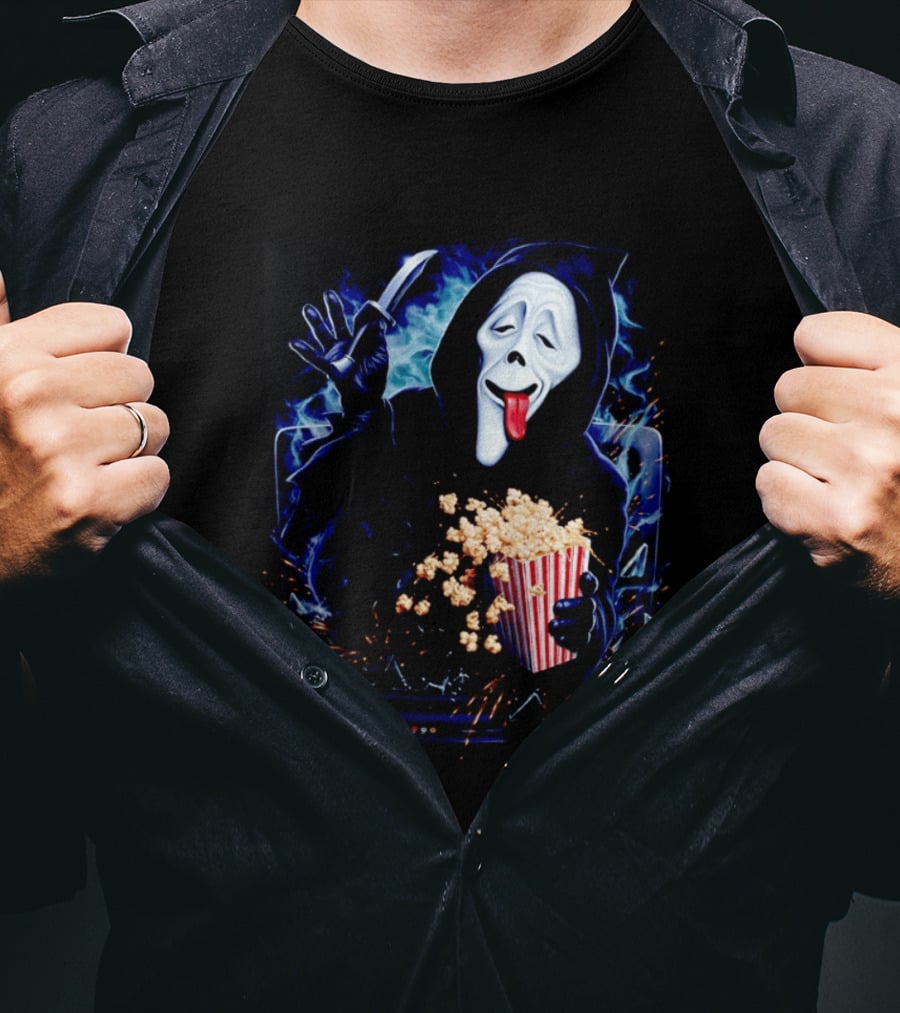 Ghost Face Spoof Knife Popcorn Scary Movie Munchies T-Shirt
