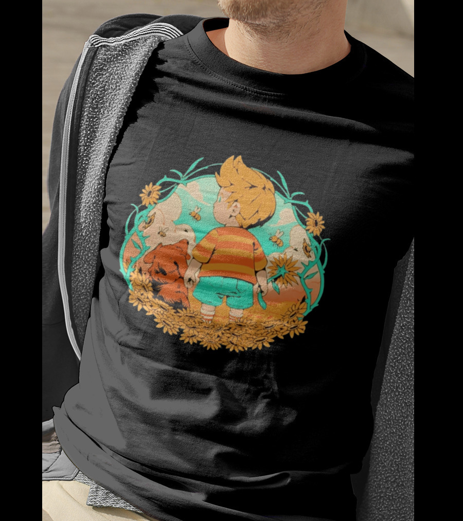 Sunflower Boy Lucas And Boney Mother 3 Adventure Sunflowers And Bees Scene T-Shirt