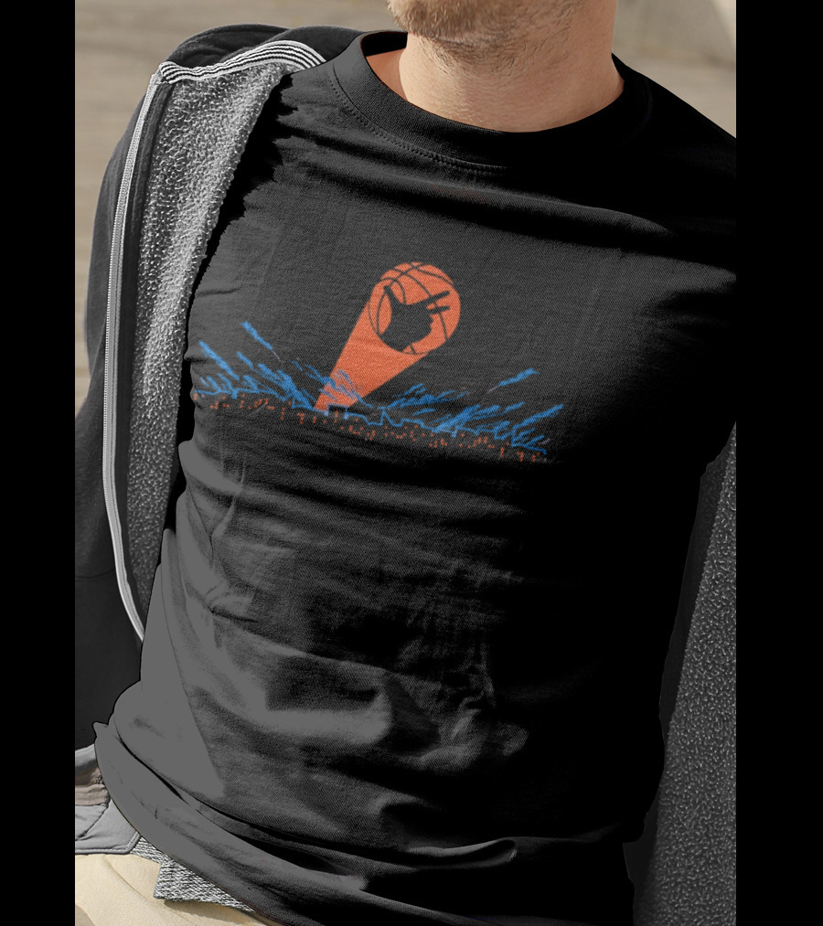 New York Knicks Dub Hand Sign With City Skyline And Basketball T-Shirt