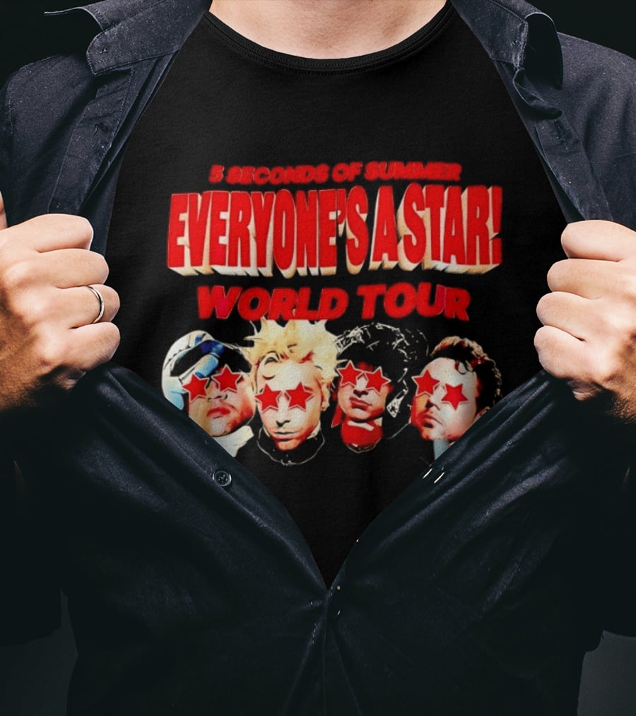 5 Seconds Of Summer Everyone's A Star World Tour Red Star Faces T-Shirt