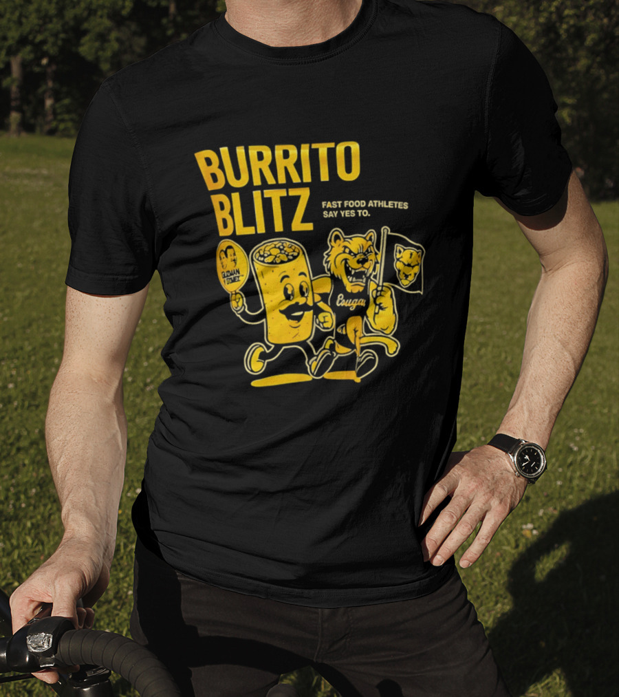 Burrito Blitz Fast Food Athletes Say Yes To Playful Mascot Race T-Shirt