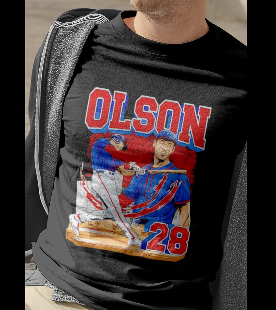 Olson 28 Baseball Player Blue And Red Hand Drawn T-Shirt