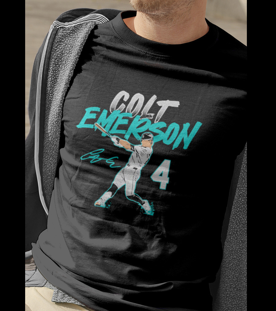Colt Emerson Seattle Mariners Number 4 Slugger Swing Signature T-Shirt