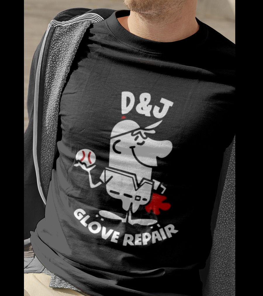 D And J Glove Repair Baseball Cartoon T-Shirt