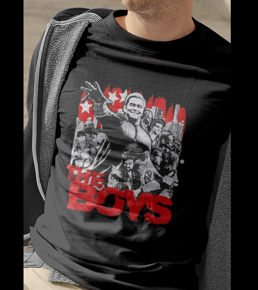 The Boys Homelander Ensemble Distressed Stars And Cityscape T-Shirt