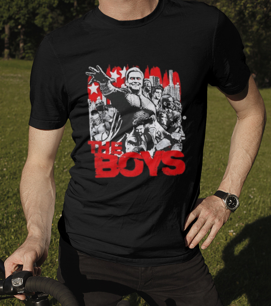 The Boys Homelander Ensemble Distressed Stars And Cityscape T-Shirt