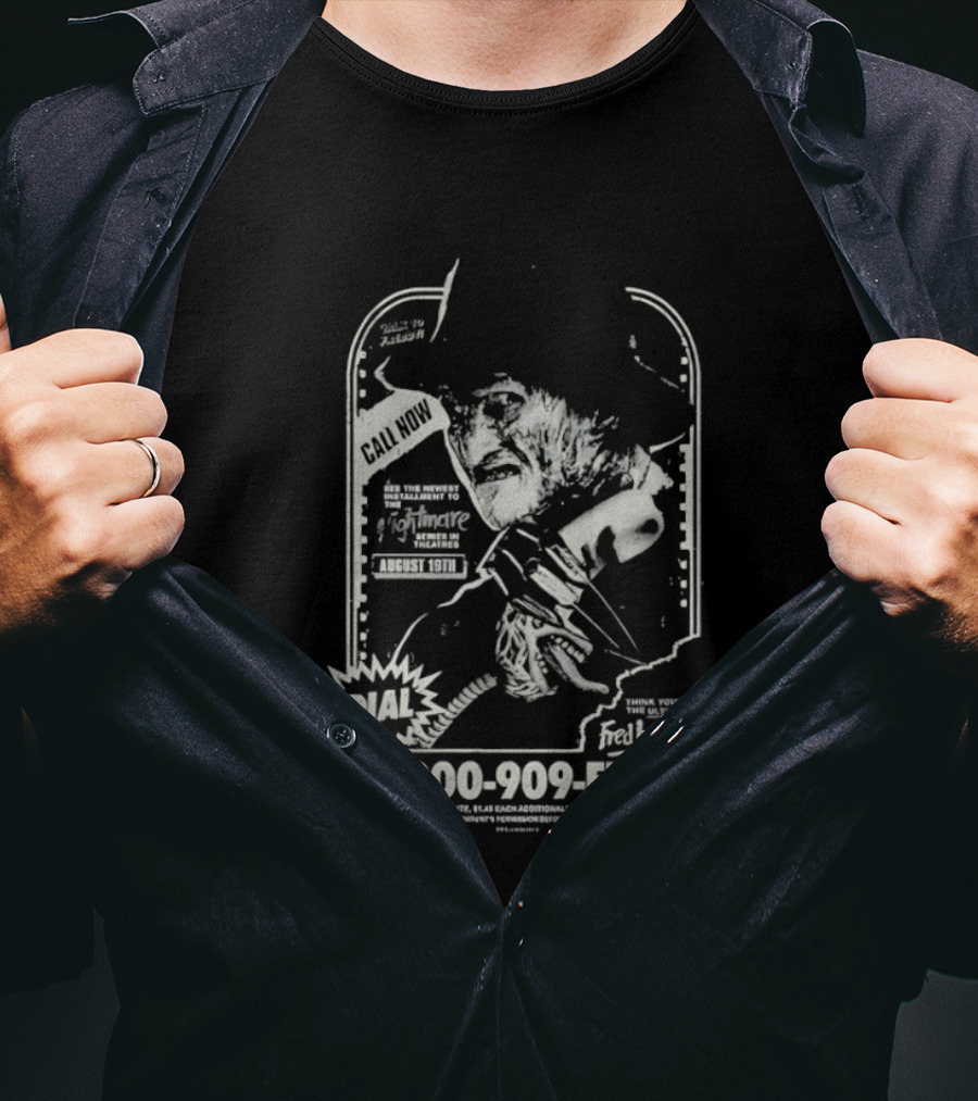 Freddy Krueger Hotline Gutter Garbs Dial 1 900 909 FRED T-Shirt