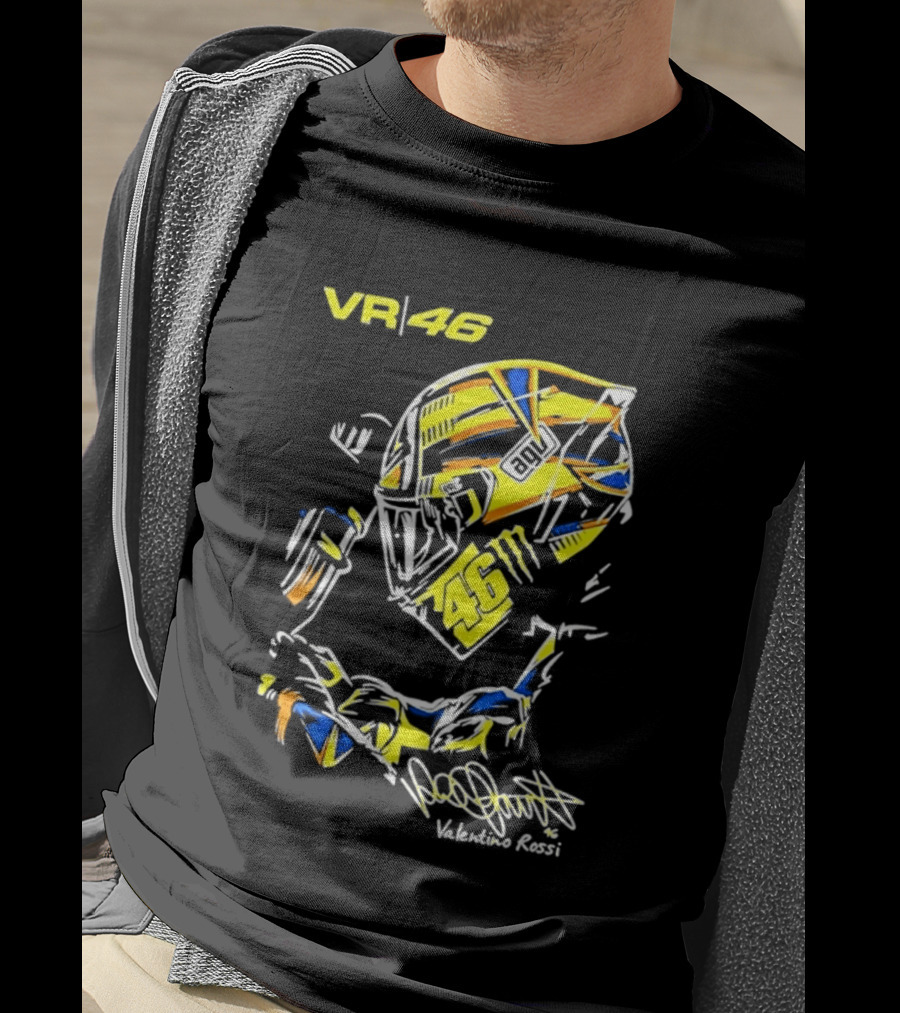 Valentino Rossi VR46 MotoGP Sun And Moon Racing Helmet Yellow Blue T-Shirt