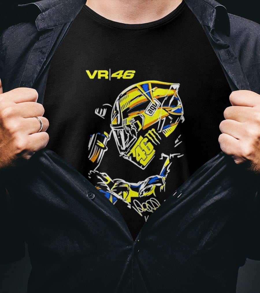 Valentino Rossi VR46 MotoGP Sun And Moon Racing Helmet Yellow Blue T-Shirt