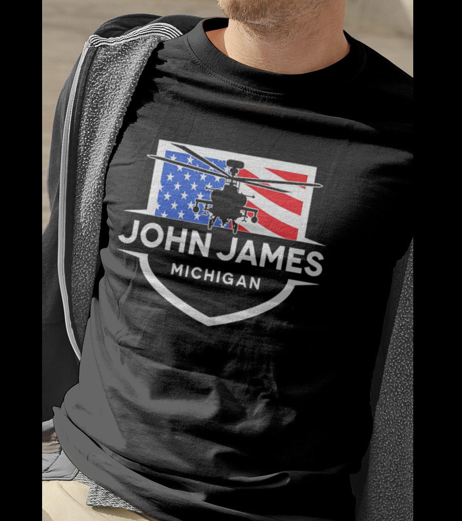 John James Michigan American Flag Helicopter T-Shirt