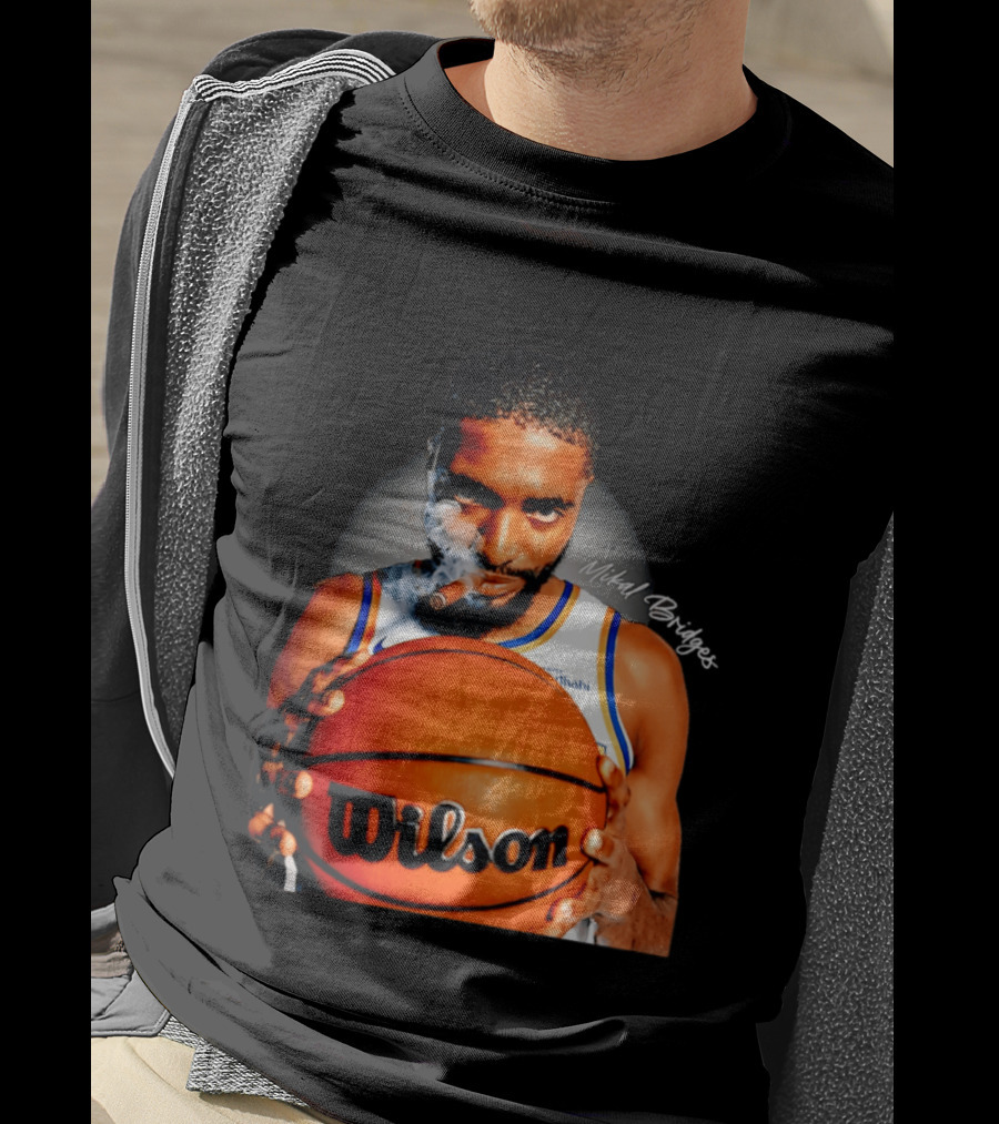 Mikal Bridges Smoking Cigar New York Knicks Wilson Basketball T-Shirt