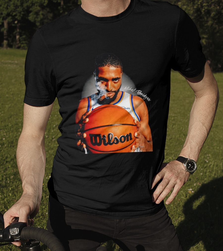 Mikal Bridges Smoking Cigar New York Knicks Wilson Basketball T-Shirt
