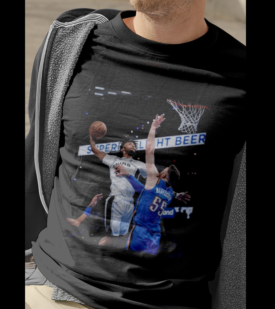 Spurs Dunk Over Hartenstein NBA Basketball Action T-Shirt