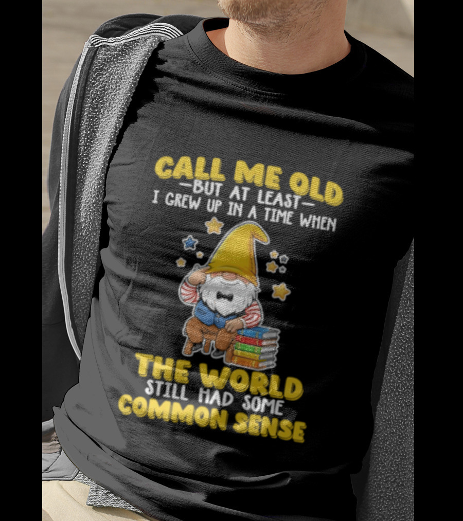Call Me Old Gnome With Books And Stars Nostalgia For Common Sense T-Shirt