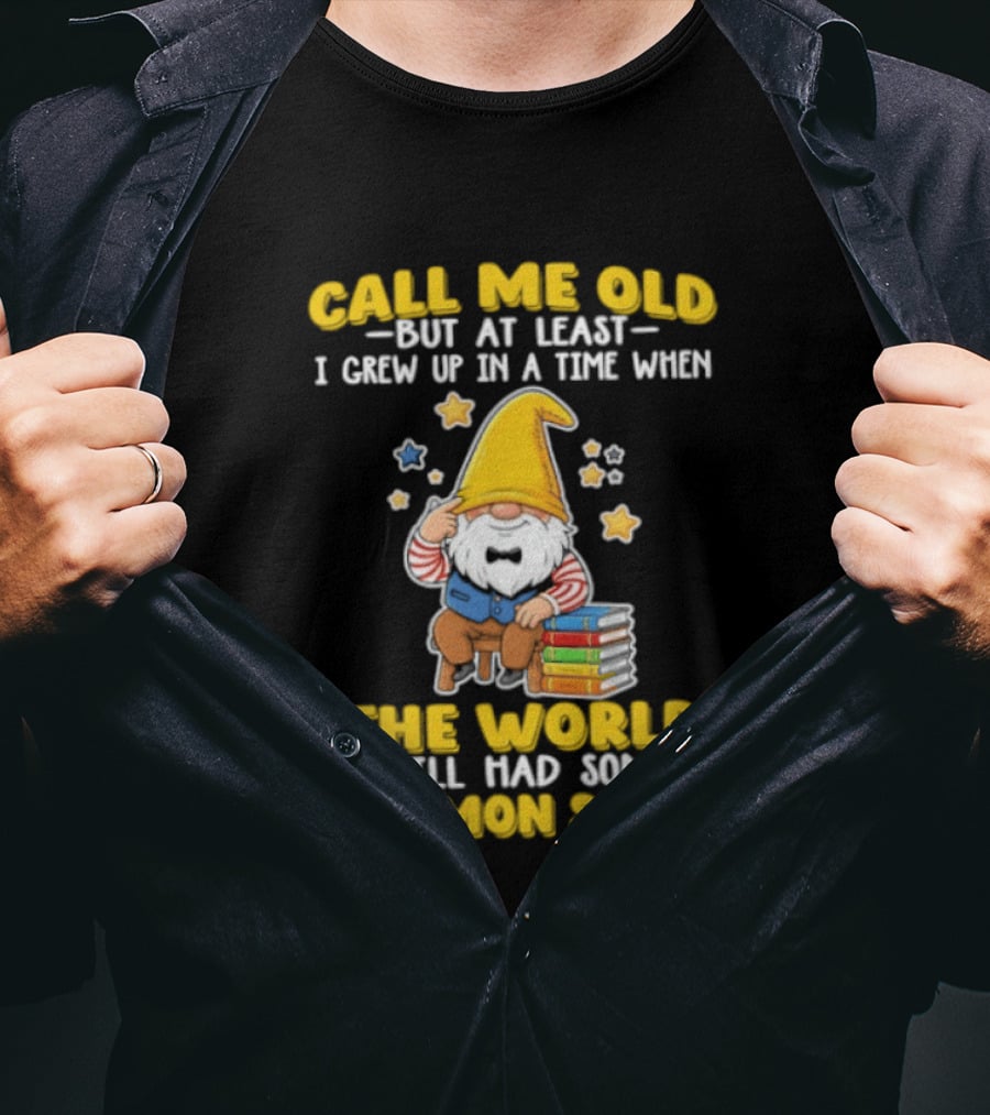 Call Me Old Gnome With Books And Stars Nostalgia For Common Sense T-Shirt