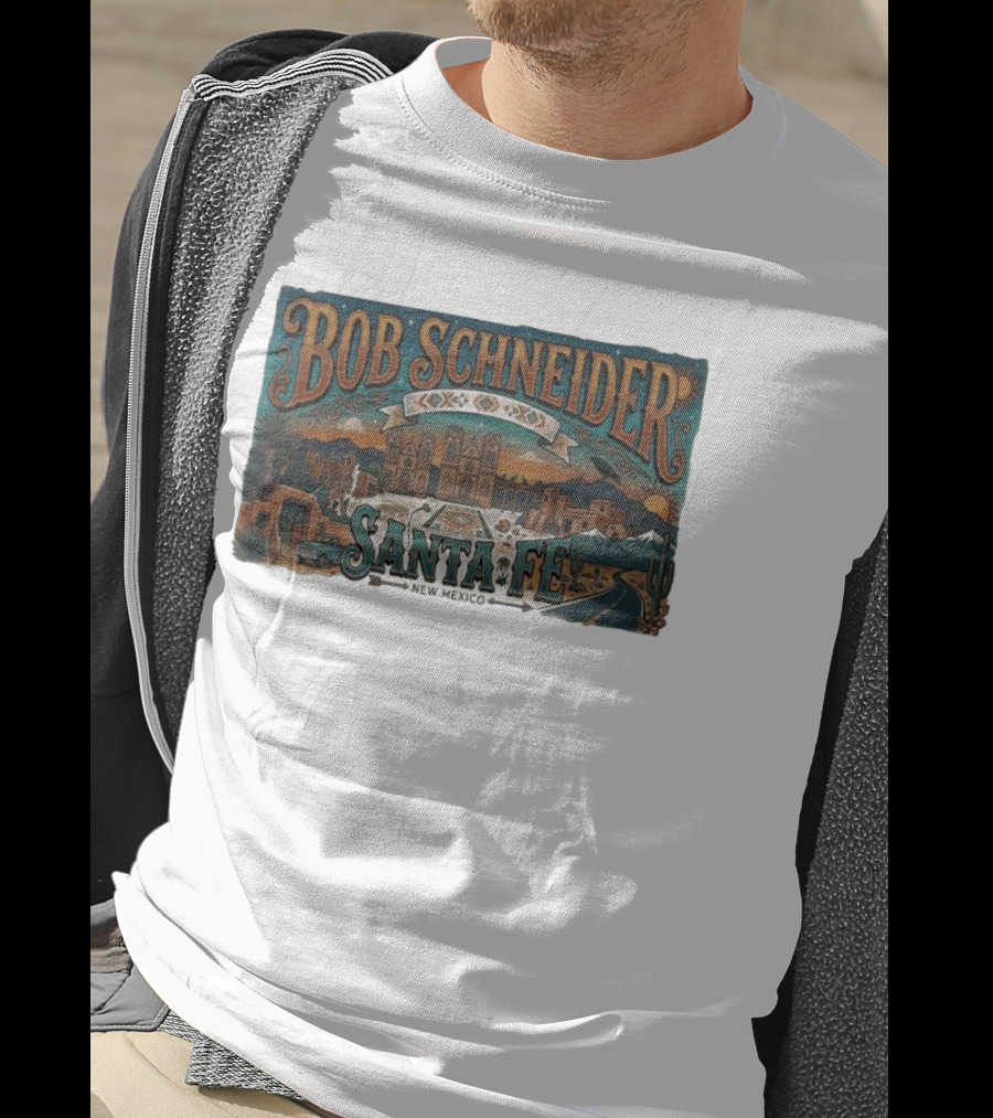 Bob Schneider Santa Fe New Mexico Concert June 4 2026 Railyard Plaza Fiesta Southwestern Desert T-Shirt