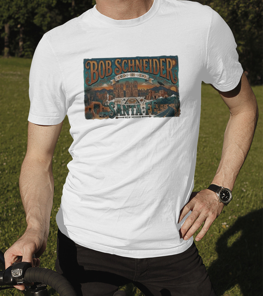 Bob Schneider Santa Fe New Mexico Concert June 4 2026 Railyard Plaza Fiesta Southwestern Desert T-Shirt
