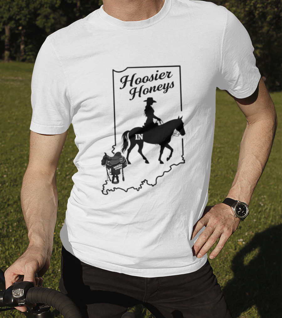 Hoosier Honeys Riding Silhouette With Saddle And Horse Inside Indiana T-Shirt