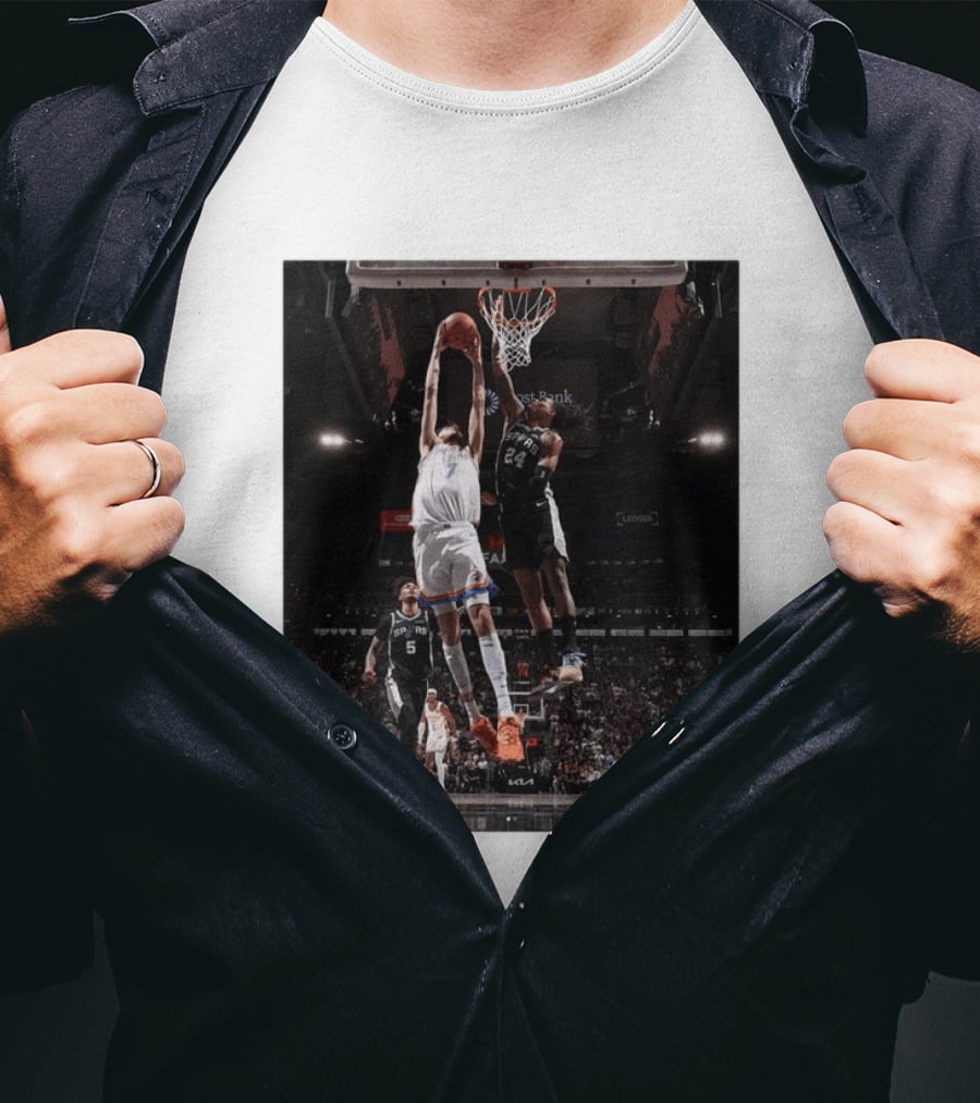 Spurs Devin Vassell Blocks Thunder Chet Holmgren NBA Basketball Moment T-Shirt