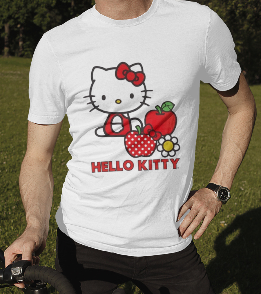 Hello Kitty Sanrio With Apples Strawberry And Flower T-Shirt