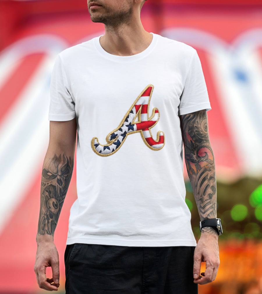 America 250th Anniversary Braves Hat Patriotic Letter A Stars And Stripes T-Shirt