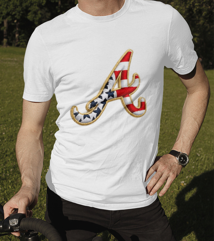 America 250th Anniversary Braves Hat Patriotic Letter A Stars And Stripes T-Shirt