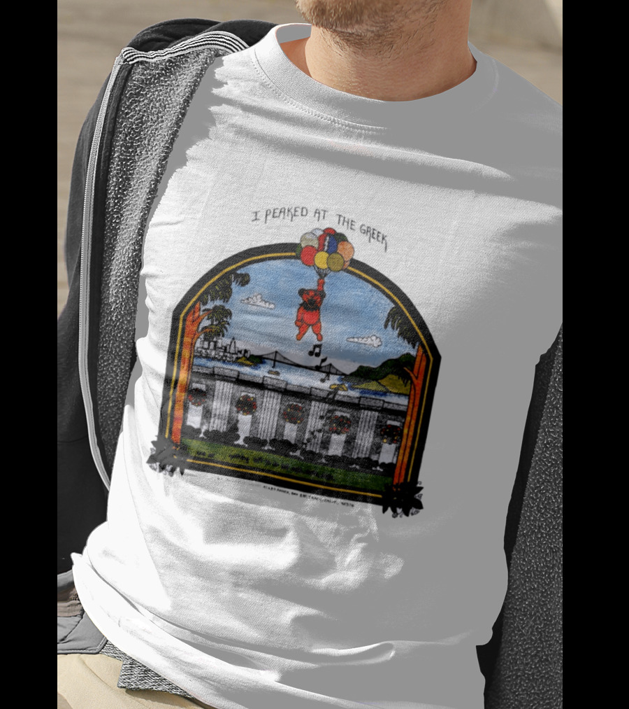 I Peaked At The Greek Grateful Dead 1985 Bear Balloons Musical Notes T-Shirt