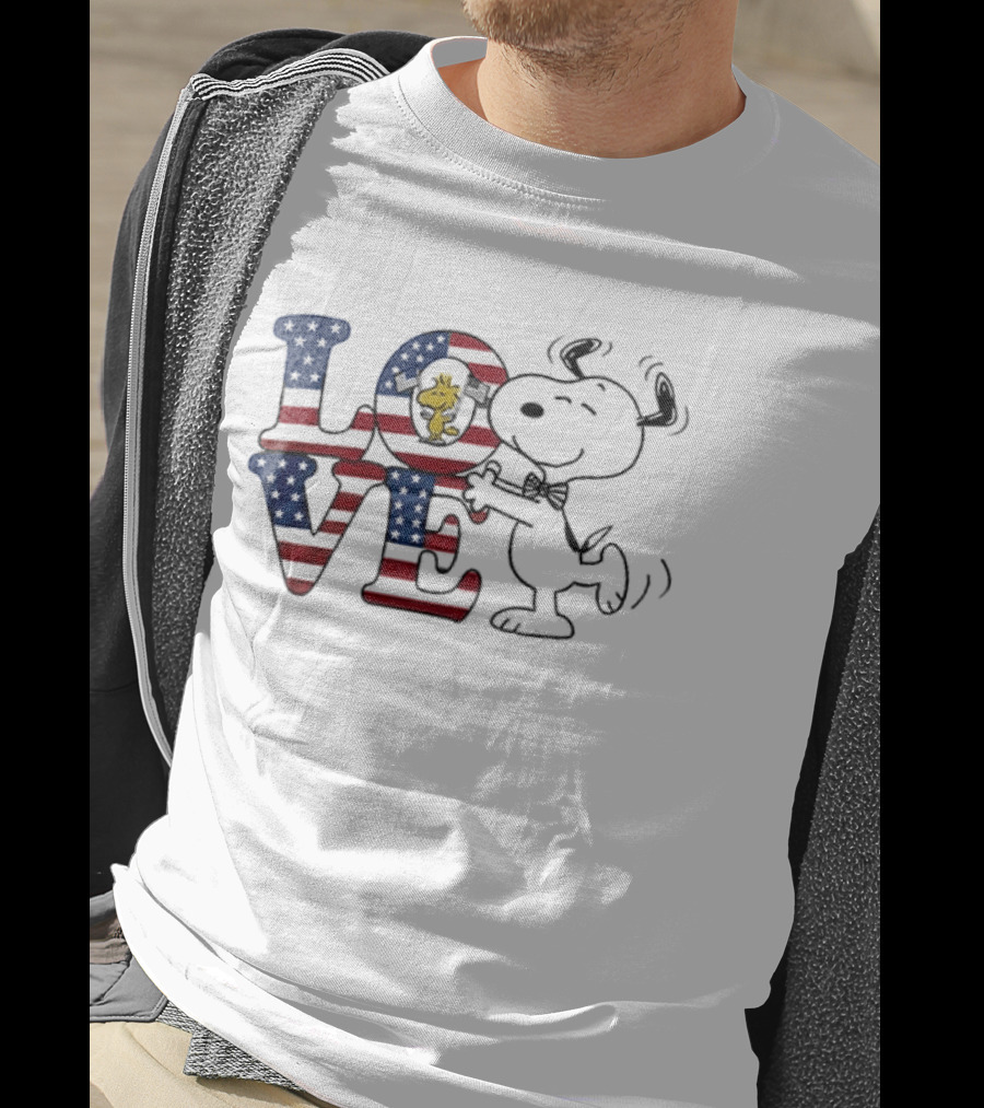 Peanuts Snoopy Love One Nation Under God American Flag 250 Years T-Shirt