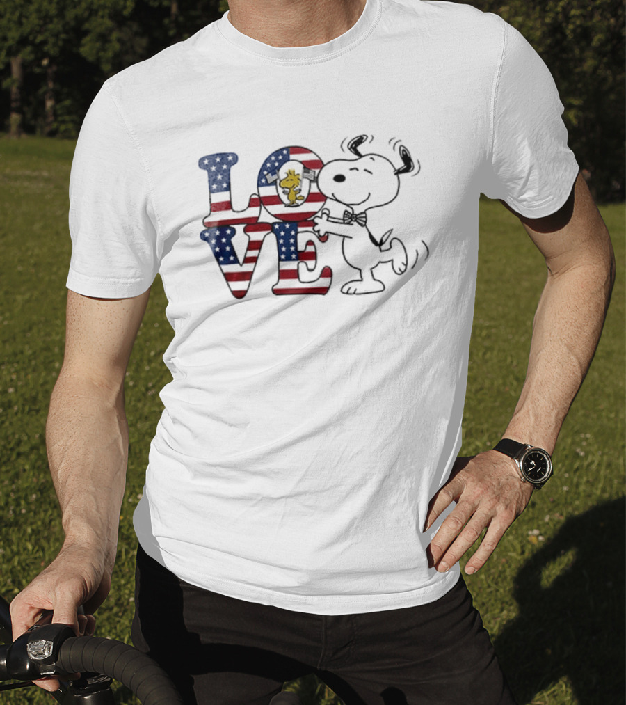 Peanuts Snoopy Love One Nation Under God American Flag 250 Years T-Shirt