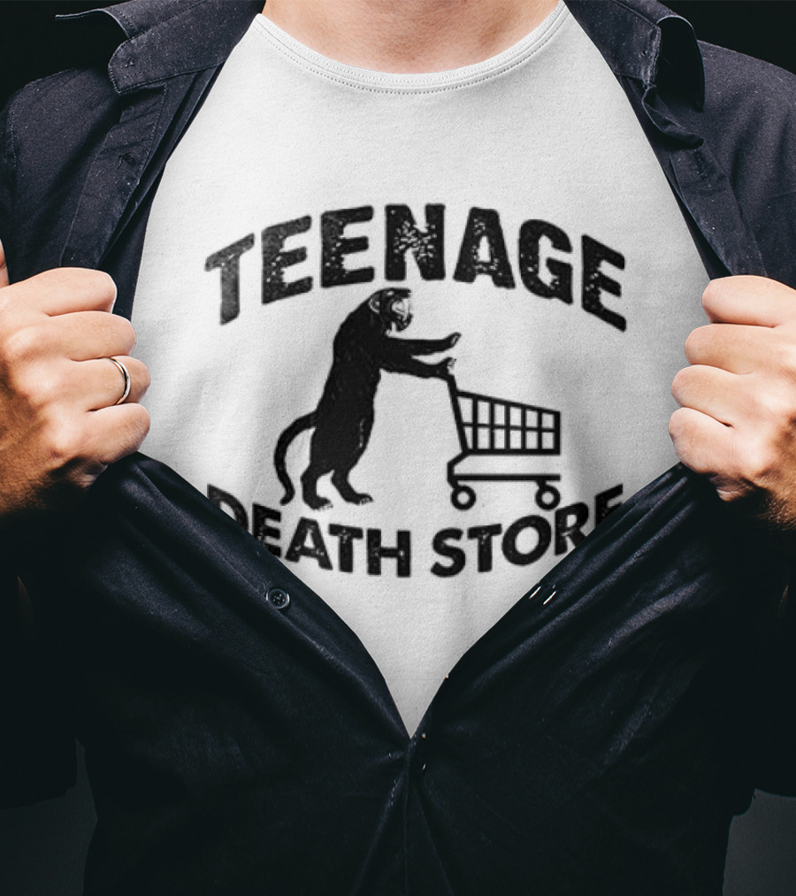 Teenage Death Store Bear Pushing Shopping Cart T-Shirt