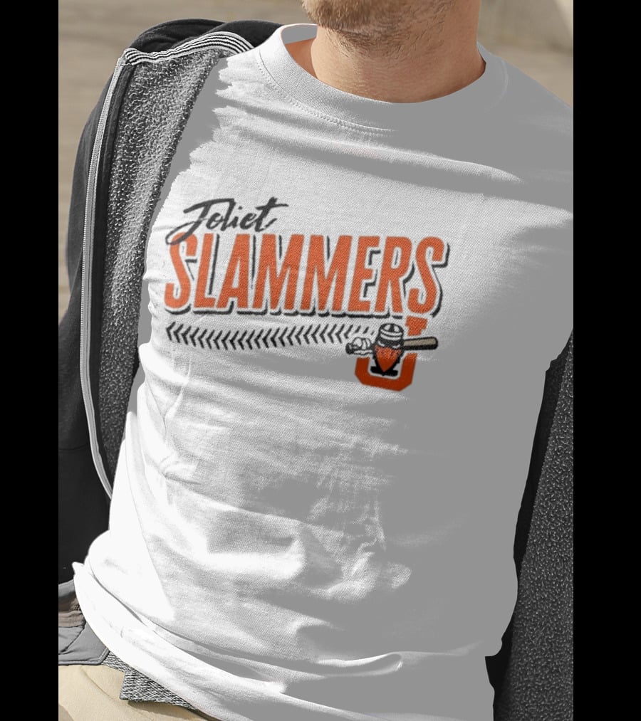 Joliet Slammers Baseball Orange Text With J Batting T-Shirt
